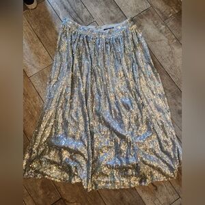 TFNC Silver Sequin Midi Skirt A-Line Cocktail Festival Pride UK 14 / US 10